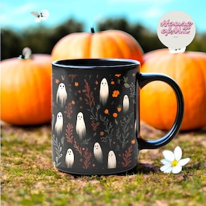 Witchy Ghost Mug, Cottagecore Coffee Cup for Ghost Lovers, Cute Halloween Gift Idea