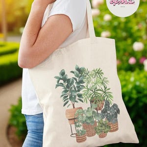Potted Plants Tote Bag, Botanical Canvas Tote, Plant Lover Gift, Reusable Shopping Bag, Houseplant Tote, Garden Lover Present