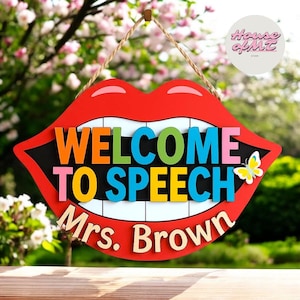 Custom Speech Therapy Door Sign, SLP Room Decor, Personalized CCC SLP Wooden Name Hanger