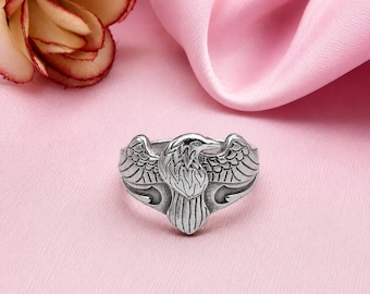 Vintage Silver Eagle Ring, Gothic Eagle Statement Ring, Stainless Steel Bird Ring, Unisex Punk Biker Jewelry