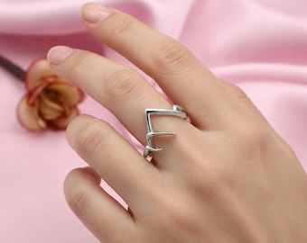 Anillo de oro con diseño de pico de montaña en plata esterlina / Anillo minimalista abierto y ajustable con diseño de colina para mujeres y hombres.