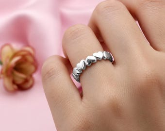 Sterling Silver Heart Band Ring, Minimalist Heart Ring, Dainty Stackable Ring, Cute Romantic Jewelry