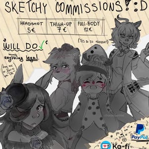 Benutzerdefinierte skizzenhafte Kunst | Skizzenhaft stilisierte Cartoon Furry/OC/Anthro YCH [Digitale Datei]