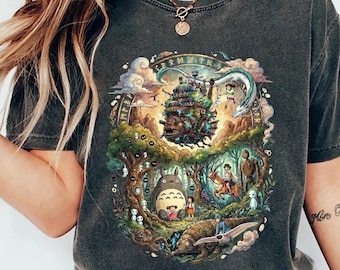 Studio Ghibli Shirt, Totoro, Howl Moving Castle, Spirited Away, Mononoke, Nausicaa, Anime Graphic Tee