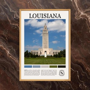 Póster de Luisiana: Impresión de Luisiana, Pintura de Luisiana, Foto de Luisiana, Arte mural de Luisiana, Impresión de póster de Luisiana, Capitolio del estado de Luisiana