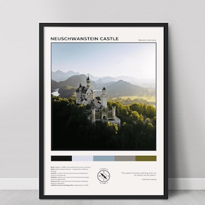 Neuschwanstein Castle Poster | Neuschwanstein Castle Print, Neuschwanstein Castle Wall Art, Europe Poster, Europe Painting, Bavaria, Germany