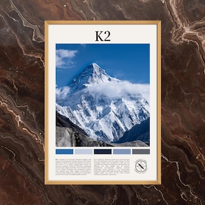 K2山ポスター：K2プリント、K2ウォールアート、K2写真、K2ペインティング、山のポスター、山の絵画、カラコルム山脈、パキスタン、中国