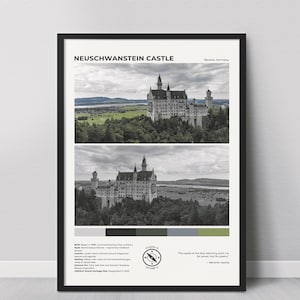 Neuschwanstein Castle Poster | Neuschwanstein Castle Black & White, Germany Poster Paint, Europe Poster, Europe Painting, Bavaria, Germany
