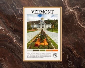 Vermont Poster: Vermont Druck, Vermont Farbe, Vermont Foto, Vermont Zustand Poster, Vermont Wandkunst, Vermont State Capklemme