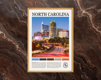 Poster de la Caroline du Nord : impression de la Caroline du Nord, peinture de la Caroline du Nord, photo de la Caroline du Nord, affiche de l'État de Caroline du Nord, Caroline du Nord, États-Unis