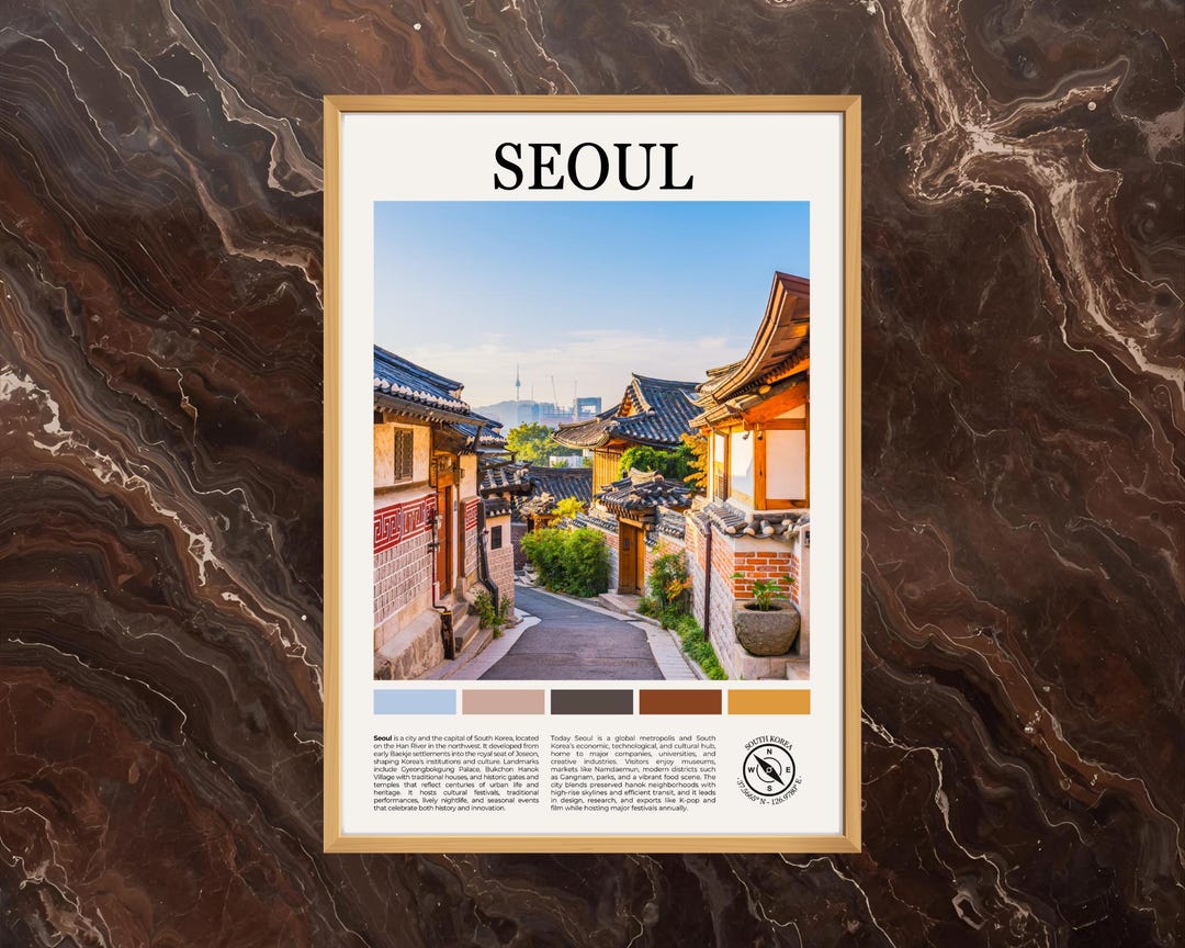 Seoul Poster: South Korea Poster, Hanok Village Poster, Seoul Print ...