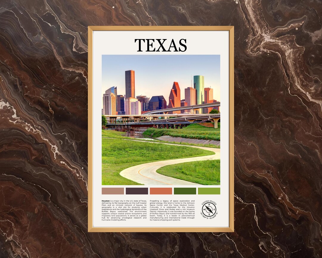 Houston Poster: Texas Poster, Art, Print, Real Photo, Paint, Wall Decor ...