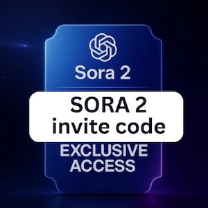 Può includere: Grafica blu con il testo "Sora 2" e un banner bianco con "SORA 2 invite code". Sotto, il testo "EXCLUSIVE ACCESS". Lo sfondo è una sfumatura blu scuro.