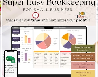 Super Easy Bookkeeping Spreadsheet Template - for busy small business owners v4 Purple