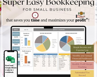 Super Easy Bookkeeping Spreadsheet Template - for busy small business owners v2 Blue