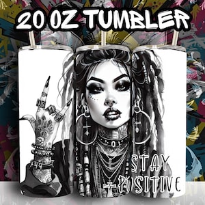 Stay Positive 20 oz. Tumbler Insulated Skinny Mug Gothic Punk Rock Emo Tattoo Aesthetic Alternative Fashion Merch Cup Punk Is Kind Bottle