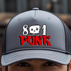 801 Punk Trucker Hat – Utah Punk Rock Snapback with Graffiti Skull – Local Scene Hat – Youth/Adult Sizes – SLC Punk Hat – Ogden Punk Cap