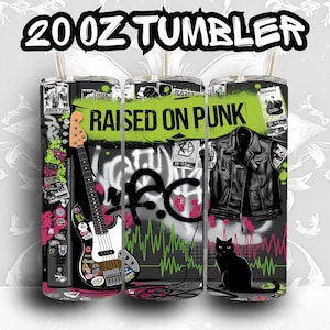 Raised on Punk 20 oz. Tumbler Insulated Skinny Mug Gothic Punk Rock Emo Tattoo Aesthetic Alternative Fashion Merch Cup Elder Emo Bottle