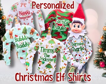 Christmas Elf Name Shirts – 12” Holiday Doll Personality Clothing – Personalized Top