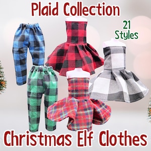 Collezione di plaid natalizi per elfi – Vestiti per bambole elfi da 12 pollici – Opzioni per abiti e pantaloni