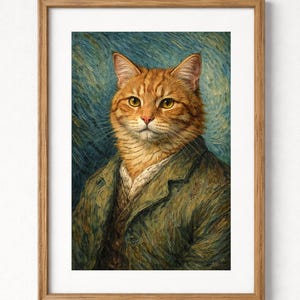 Van Gogh Cat Portrait Print | Post Impressionist Wall Art Download