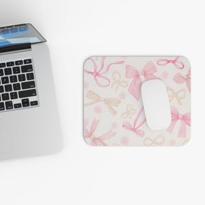 Chic Pink Bow Mouse Pad, Cute Decor for Home Office, Perfect Gift for Her, Stylish Desk Accessory, Girls Room, Computer Mat