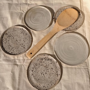 Handmade Matte White or Brown Speckled Spoon Rest: Wheel Thrown Pottery