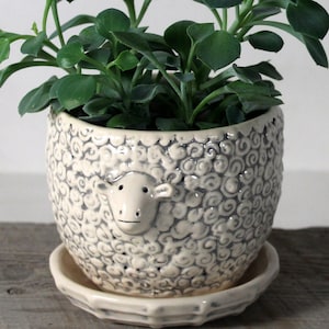 Small Sheep Planter with Saucer 3 1/2'' x 3'' Ceramic Pottery Ready to ship image 1