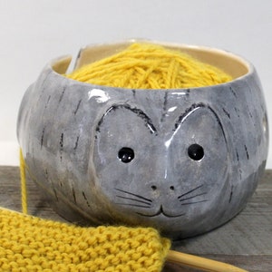 Cat Yarn Bowl Gift for knitter Pottery Ceramic Ready to ship image 1