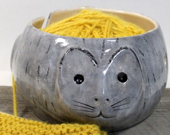 Cat Yarn Bowl Gift for knitter Pottery Ceramic Ready to ship