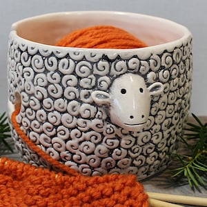 Sheep  Yarn bowl 5'' X 4'' Ceramic Pottery Knitter gift Sheep lover Ready to ship