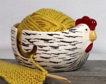 Chicken Large Yarn Bowl Pottery Ceramic  Knitter Gift Ready to ship