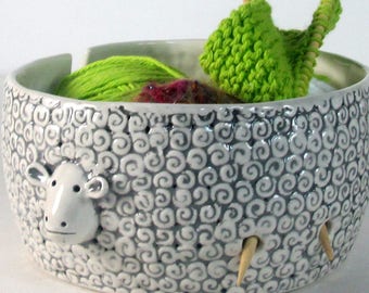 Large Sheep Yarn bowl Pottery Ceramic  Knitter gift Ready to ship