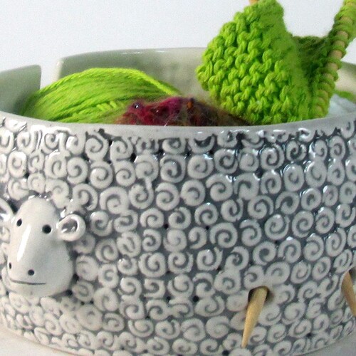 Large Sheep Yarn Bowl Pottery Ceramic Yarn Bowl Knitting or Etsy