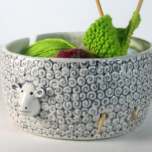 Large Sheep Yarn bowl Pottery Ceramic  Knitter gift Ready to ship