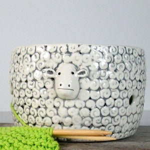 Sheep Knitting Bowl Yarn bowl Pottery Ceramic Knitter gift Ready to ship image 7