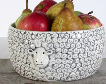 Sheep Fruit Bowl 7 1/2'' X 3 1/2''   Ceramic Pottery Sheep Lover Ready to Ship