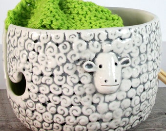 Sheep Knitting Bowl Yarn bowl Pottery Ceramic Knitter gift Ready to ship