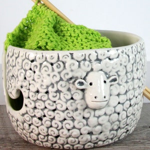 Sheep Knitting Bowl Yarn bowl Pottery Ceramic Knitter gift Ready to ship image 1