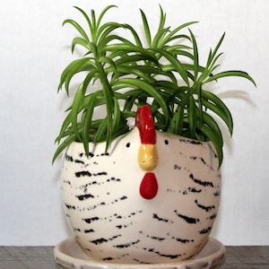 Small Hen Planter With Overflow Saucer 3 1/2''X 3 1/2'' Ready To Ship