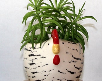 Small Hen Planter With Overflow Saucer 3 1/2''X 3 1/2'' Ready To Ship