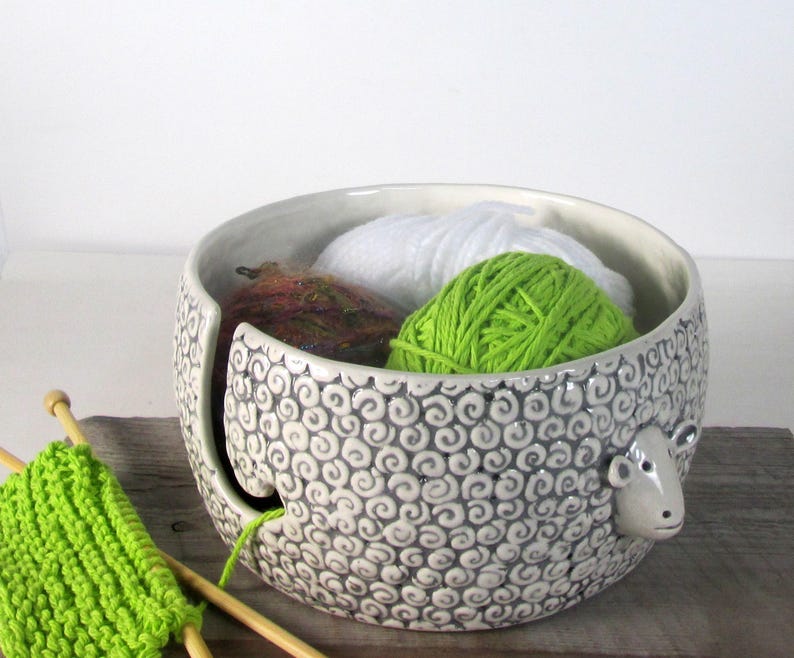 Large Sheep Yarn bowl Pottery Ceramic Knitter gift Ready to ship image 2