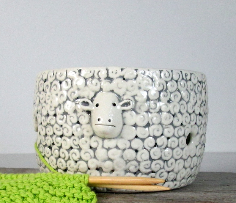 Sheep Knitting Bowl Yarn bowl Pottery Ceramic Knitter gift Ready to ship image 7