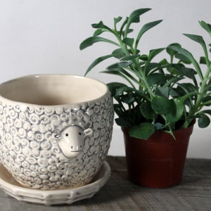 Small Sheep Planter with Saucer 3 1/2'' x 3'' Ceramic Pottery Ready to ship image 4