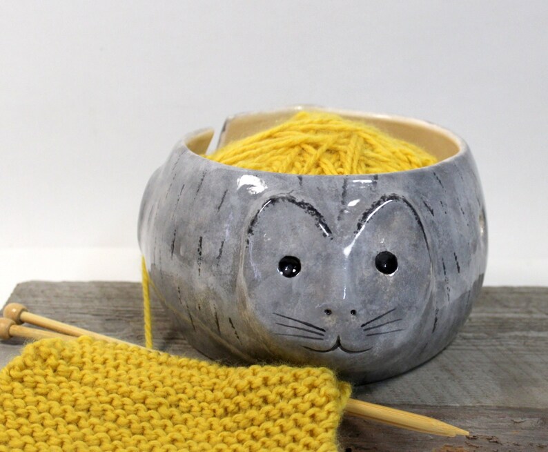 Cat Yarn Bowl Gift for knitter Pottery Ceramic Ready to ship image 1