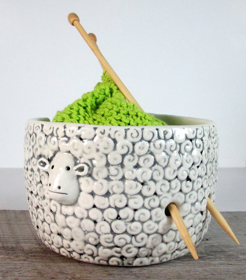 Sheep Knitting Bowl Yarn bowl Pottery Ceramic Knitter gift Ready to ship image 5