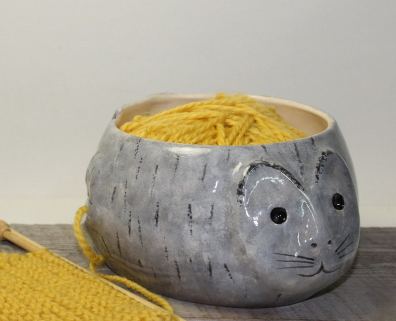 Cat Yarn Bowl Gift for knitter Pottery Ceramic Ready to ship image 3