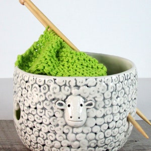 Sheep Knitting Bowl Yarn bowl Pottery Ceramic Knitter gift Ready to ship image 8