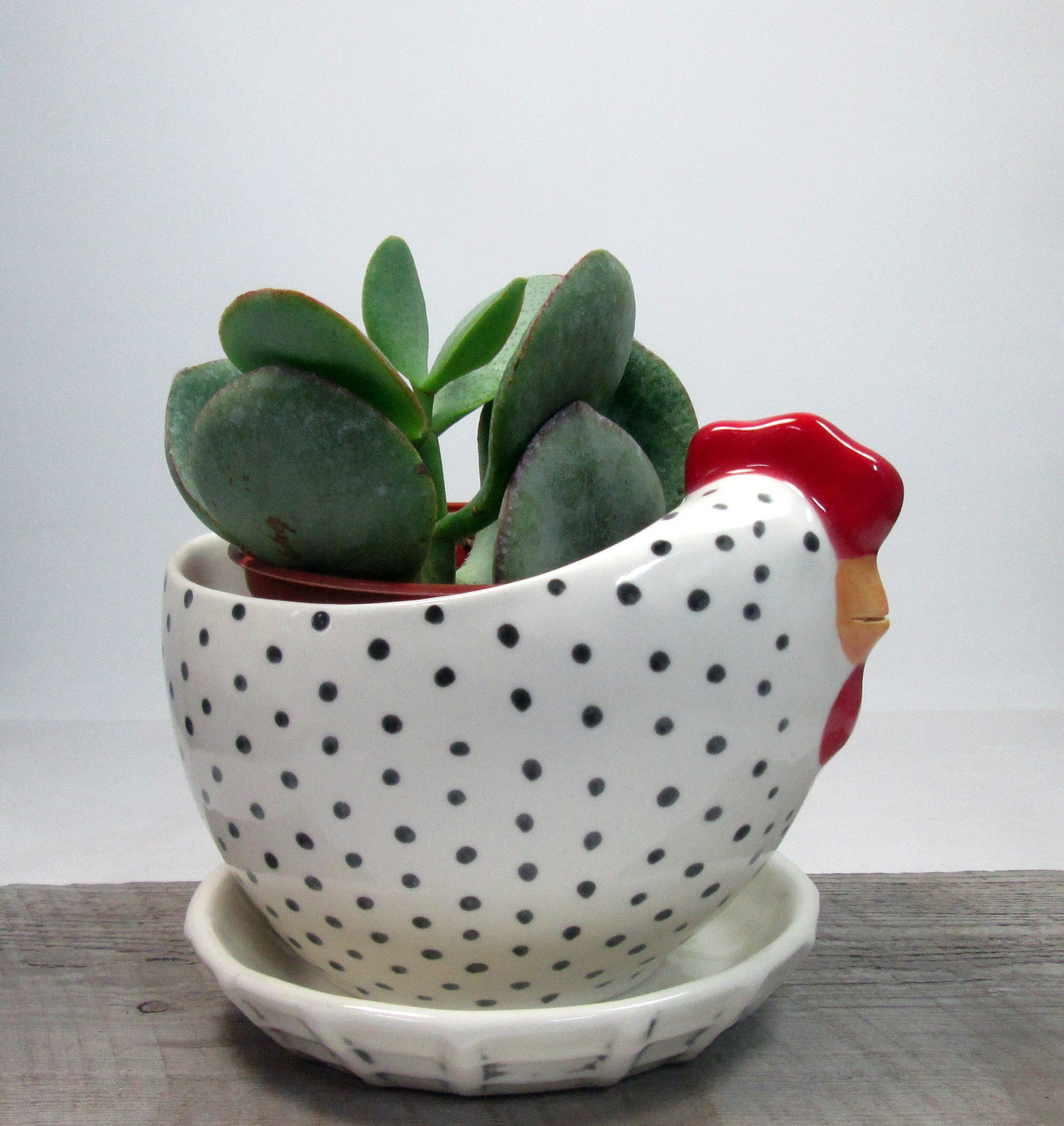 Chicken Planter Hen Planter With Overflow Saucer Pottery Etsy Canada