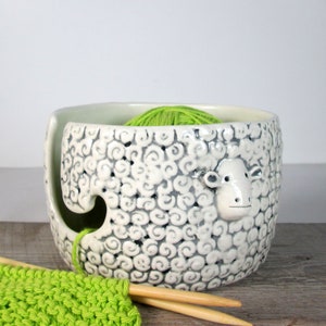 Sheep Knitting Bowl Yarn bowl Pottery Ceramic Knitter gift Ready to ship image 3